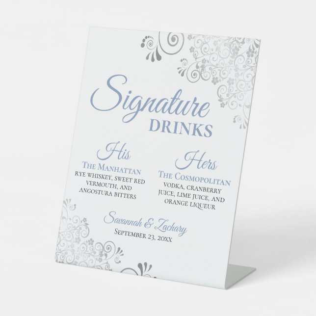 Signe De Table Signature Boissons Dusty Blue & Silver Chic Mariag (Recto)