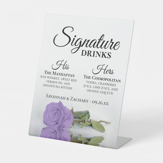 Signe De Table Signature Boissons Elegant Lavender Rose Mariage (Recto)