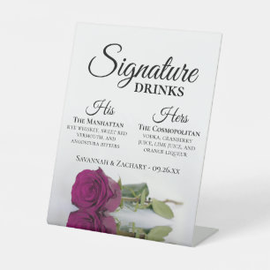 Signe De Table Signature Boissons Élégant Magenta Rose Mariage