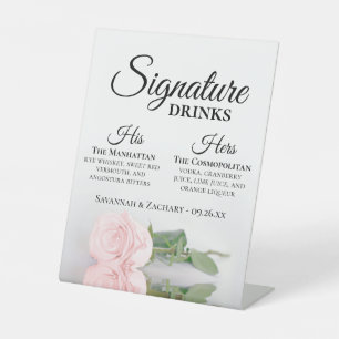 Signe De Table Signature Boissons Élégant Mariage rose