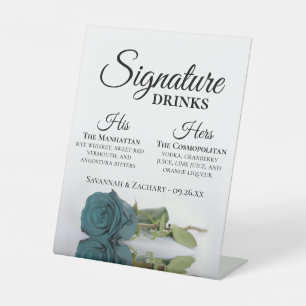 Signe De Table Signature Boissons Élégant Mariage Rose Turquoise