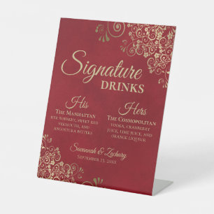 Signe De Table Signature Boissons Elegant Rouge & Or Mariage Bar