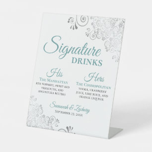 Signe De Table Signature Boissons Elégant Turquoise & Mariage Arg