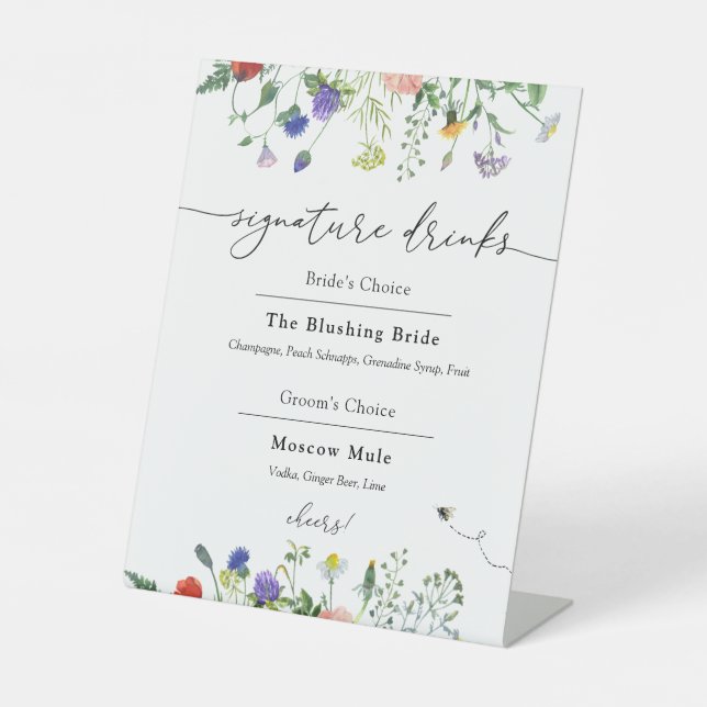 Signe De Table Signature Boissons Fleurs sauvages et abeilles bou (Recto)