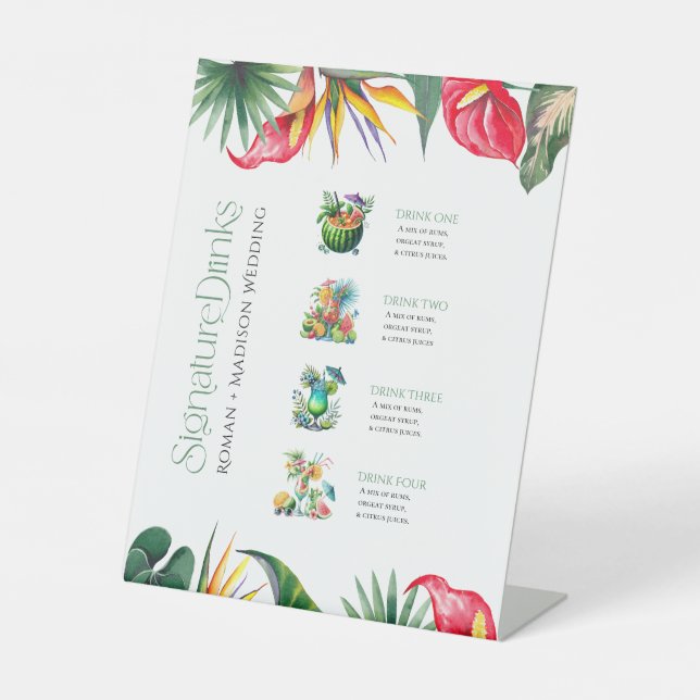 Signe De Table Signature Boissons Fleurs Tropicales cadre (Recto)