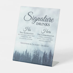 Signe De Table Signature Boissons Misty Blue Pine Trees Mariage