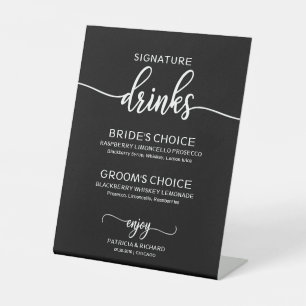 Signe De Table Signature Boissons Noir Blanc Script Mariage Signa