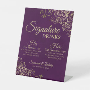 Signe De Table Signature Boissons Plum Purple & Gold Bar Mariage