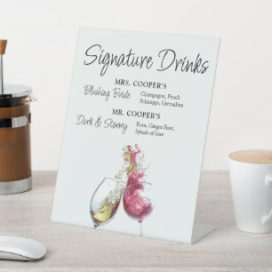 Signe De Table Signature Boissons Rouge et blanc Mariage de danse