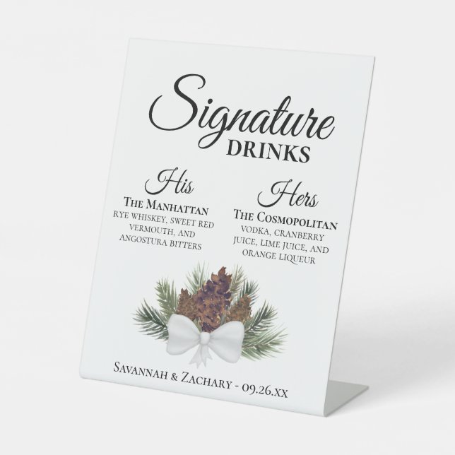 Signe De Table Signature Boissons Rustique Pinecones Bouquet Mari (Recto)