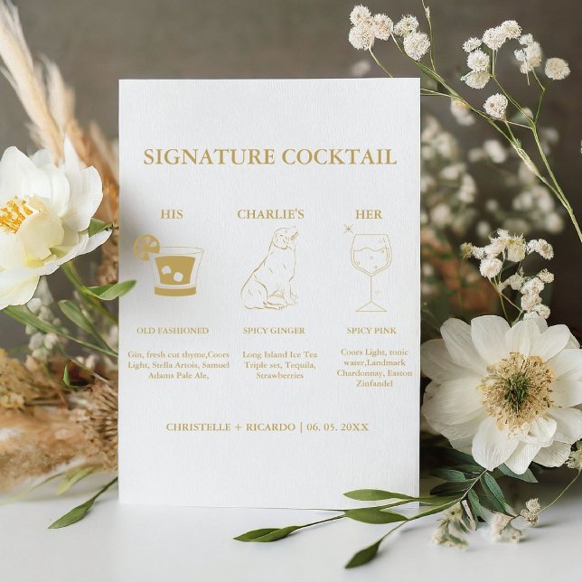 Signe De Table Signature Chic Gold Coctail Boire Bar Mariage Sign (Créateur téléchargé)