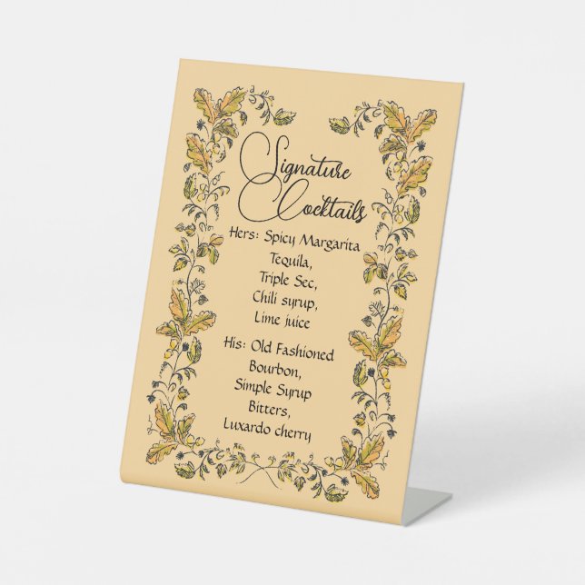 Signe De Table Signature Cocktails Pedestal Sign (Recto)