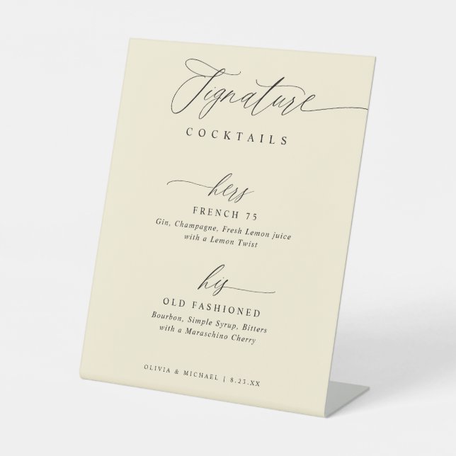 Signe De Table Signature Drinks Elegant Modern Cream Wedding (Recto)