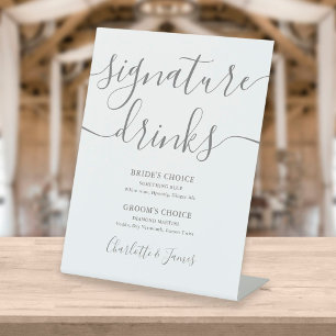 Signe De Table Signature Mariage de script gris moderne Boissons