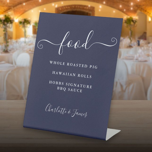 Signe De Table Signature Script Marine Blue Food Menu (Signature Script Navy Blue Food Menu Pedestal Sign)