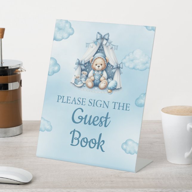 Signe De Table Signer Le Livre D'Invité Oh Baby Teddy Bear In Ten (In SItu)