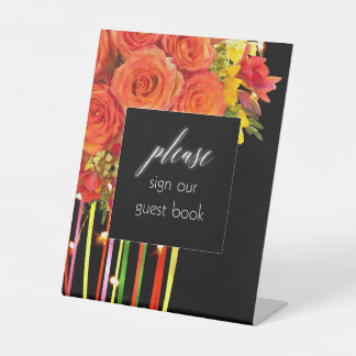 Signe De Table Signez notre livre d'or - Plaque colorée boho