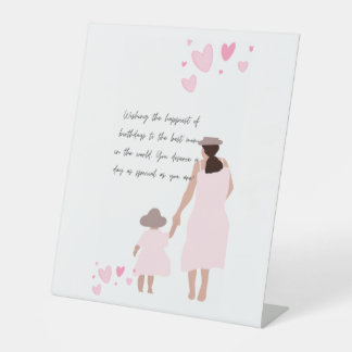 Signe De Table Silhouette de cœur rose de mère et fille
