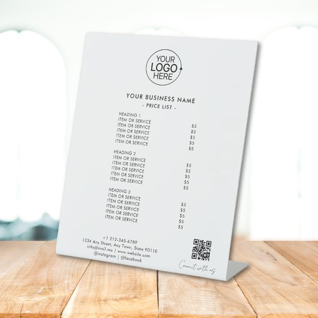 Signe De Table Simple Ajouter Logo Se Connecter Avec Nous Code QR (Simple Add Logo Connect With Us QR Code Price List Pedestal Sign)