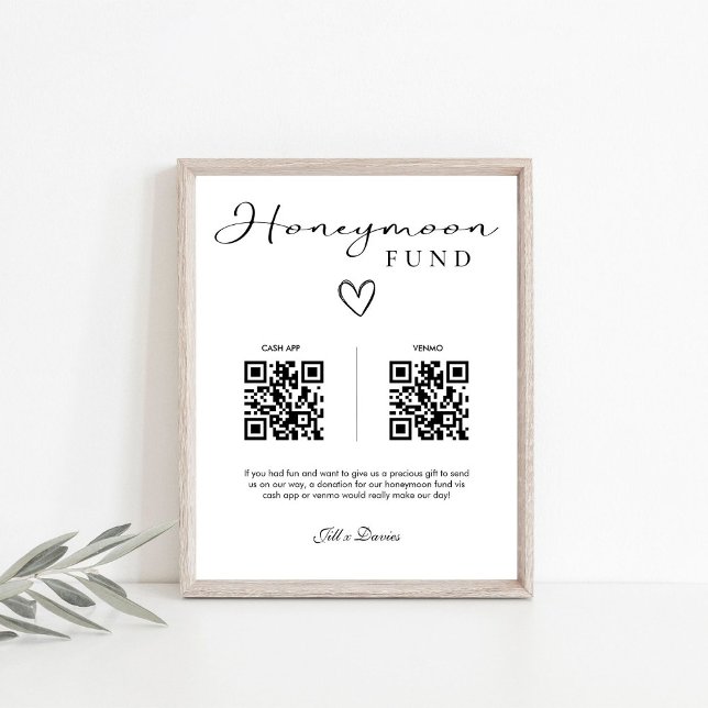 Signe De Table Simple Elegant Honeymoon Fund QR Code Mariage (Créateur téléchargé)