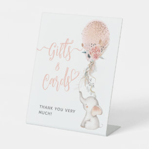 Signe De Table Simple Elephant & Balloon Baby shower Card cadeau
