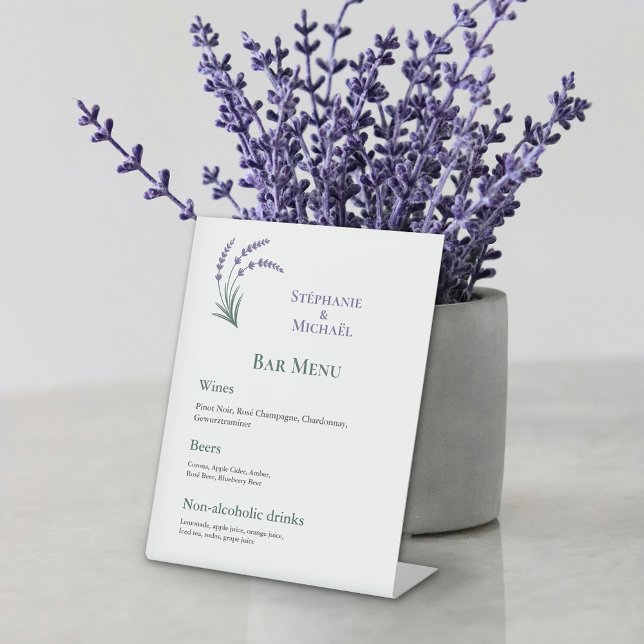 Signe De Table Simple Lavender Wedding Bar Menu (Simple Lavender Wedding Bar Menu Pedestal Sign)