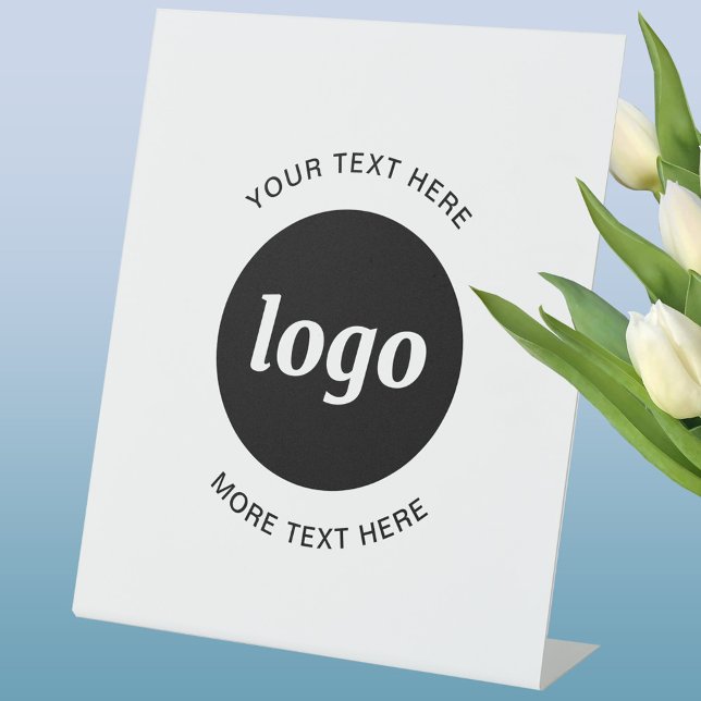 Signe De Table Simple Logo et Texte Entreprise (Logo with text business promotional pedastal sign)