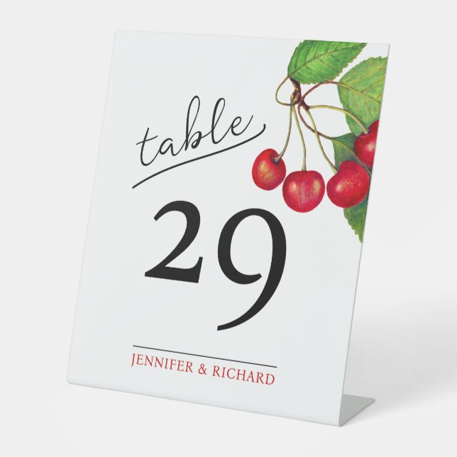Signe De Table Simple moderne Chic Cerises rouges Chiffres Mariag (Recto)