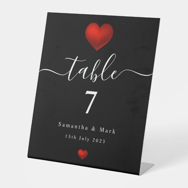 Signe De Table Simple moderne Red Heart Mariage noir (Recto)