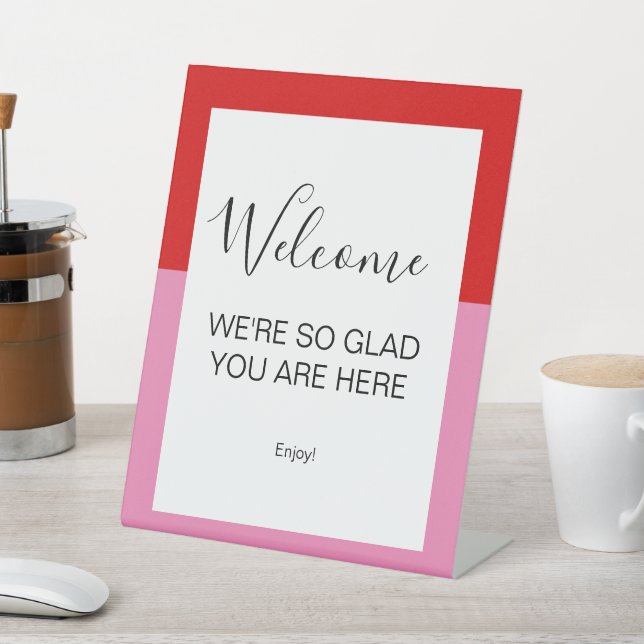 Signe De Table Simple Plain Red and Pink Welcome (In SItu)