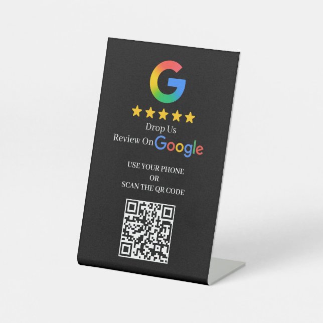 Signe De Table Simple QR personnalisé Google Avis Noir (Recto)