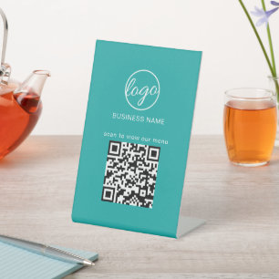 Signe De Table Simple Restaurant Menu Business Logo QR Code Turqu