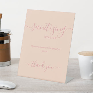 Signe De Table Simple Rose Gold Covid Sanitiation Station Blush