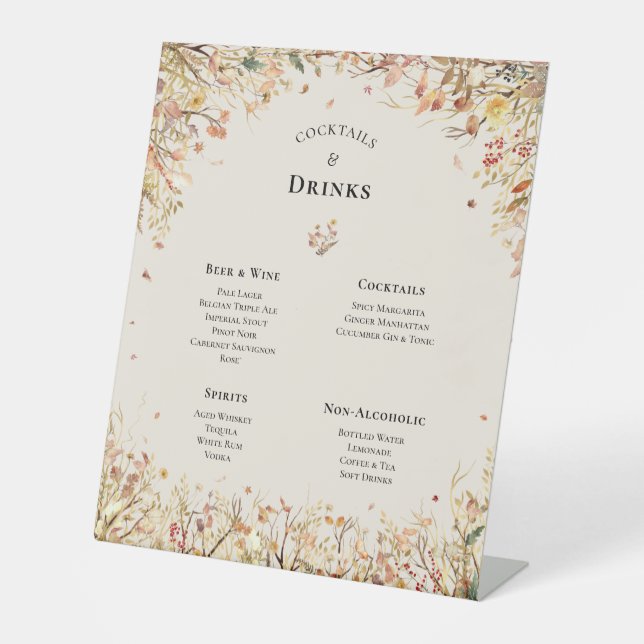 Signe De Table Simple Rustic Fall Beige Mariage Menu Boissons (Recto)