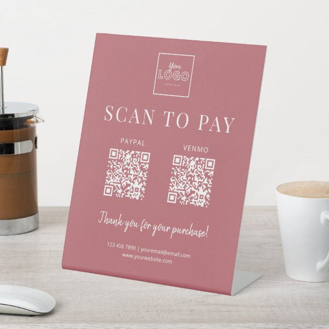 Signe De Table Simple Scan to Pay Logo QR Code Payment Dusty Red (In SItu)