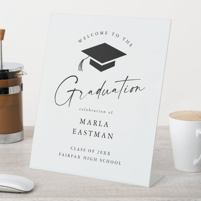 Signe De Table Simple Script noir & blanc Graduation Welcome (In SItu)
