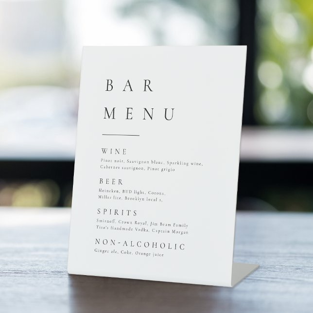 Signe De Table Simplement Élégante Typographie Moderne Bar Menu P (Simply Elegant Typography Modern Bar Menu Pedestal Pedestal Sign)