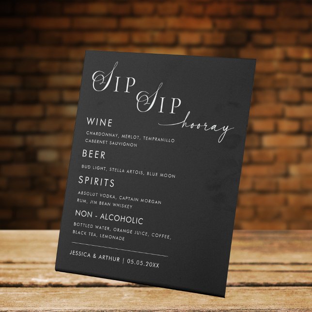 Signe De Table Sip Sip Hooray Bar Mariage élégant Menu Boisson (Créateur téléchargé)