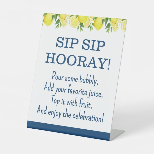 Signe De Table Sip Sip Hooray Mimosa Bar Lemon Bridal Shower Sign (Recto)