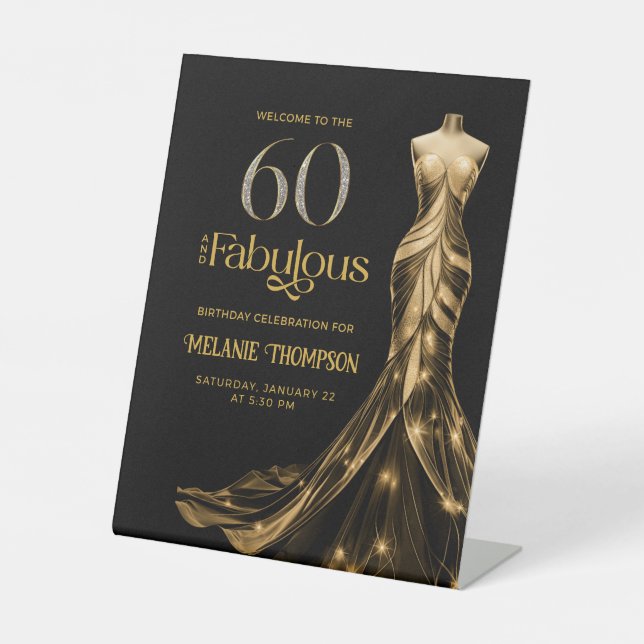 Signe De Table Sixty Fabulous Gold Dress 60th Birthday Welcome (Recto)