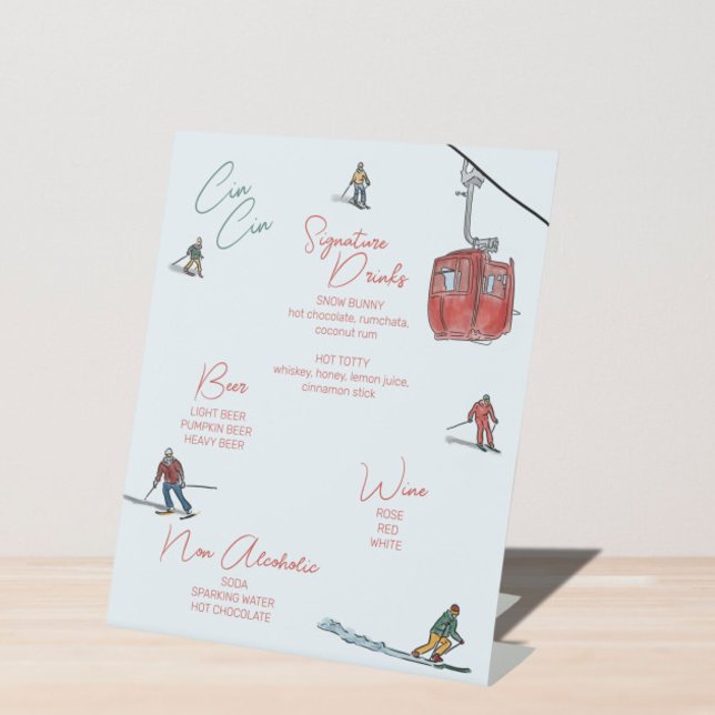 Signe De Table Ski Watercolor Boissons Bar (Créateur téléchargé)