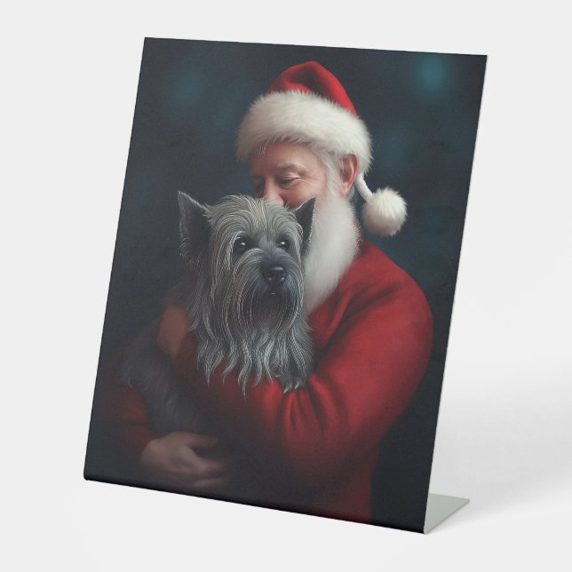 Signe De Table Skye Terrier avec Noël Festif du Père Noël (Recto)