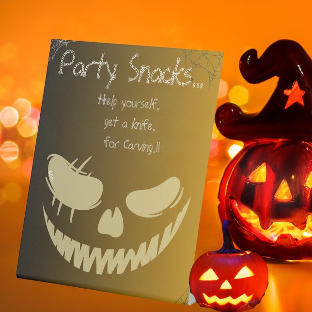 Signe De Table Smile Citrouille mal Halloween Snacks (Evil Pumpkin Smile Halloween Party Snacks Pedestal Sign)