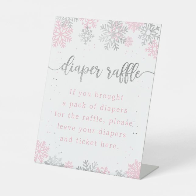 Signe De Table Snowflakes Pink Silver Diaper Baby shower Raffin (Recto)