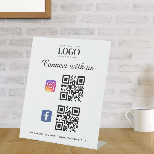 Signe De Table Social Media Qr Code Logo Facebook Instagram Blanc