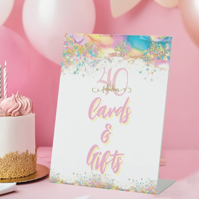 Signe De Table Soixante et fabuleux fête d'anniversaire (Cards and Gifts Sign for 40th Birthday party, Forty and Fabulous)