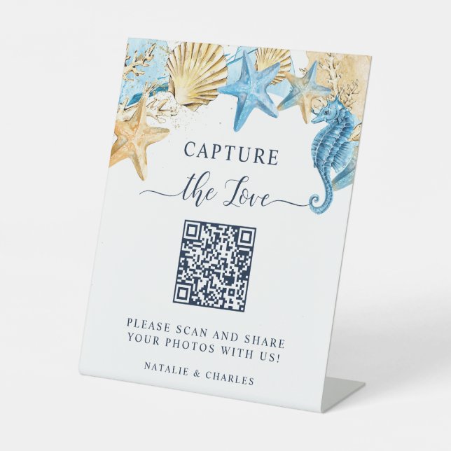Signe De Table Sous la mer Capture l'amour QR Code Mariage (Recto)