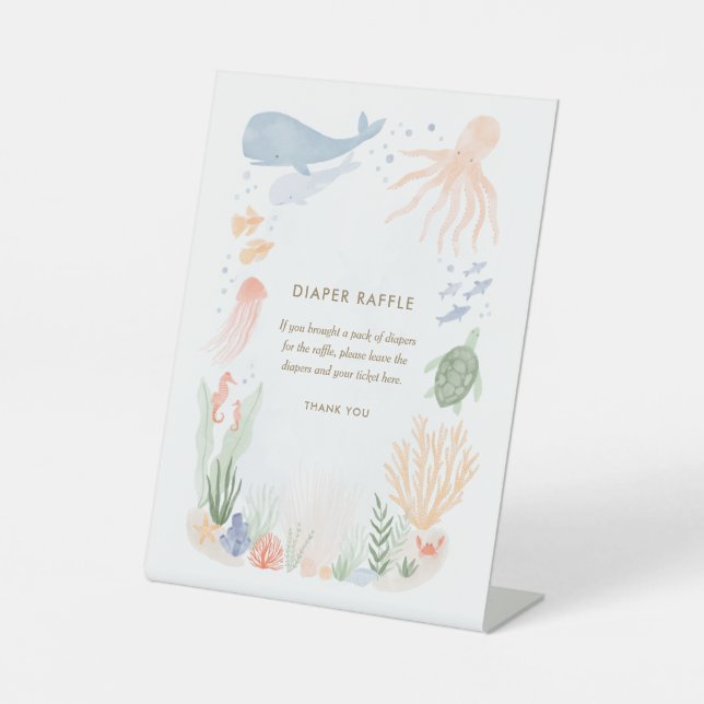 Signe De Table Sous le Baby shower d'aquarelle de mer Déchets (Recto)