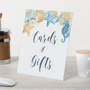 Signe De Table Sous les cartes et cadeaux de mariage bleu mer or