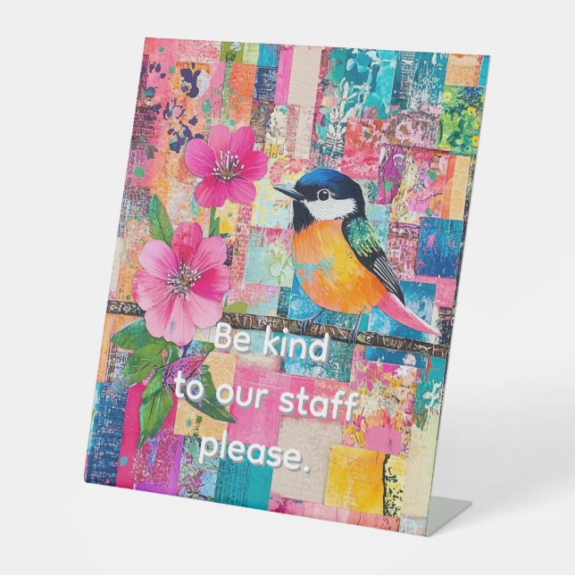 Signe De Table Soyez gentil avec notre personnel s'il vous plaît (Recto)